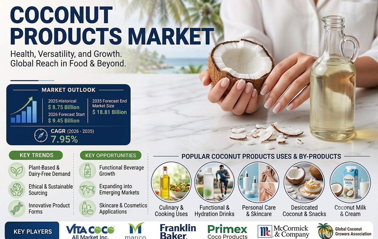 Coconut Products Market to Grow at 7.95% CAGR Through 2035, Driven by Rising Consumer Preference for Coconut Products