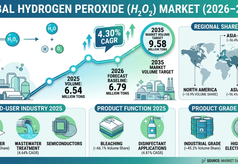 Hydrogen Peroxide Market to Reach USD 9.58 Million Ton by 2035 as Electronics and Environmental Compliance Drive Demand
